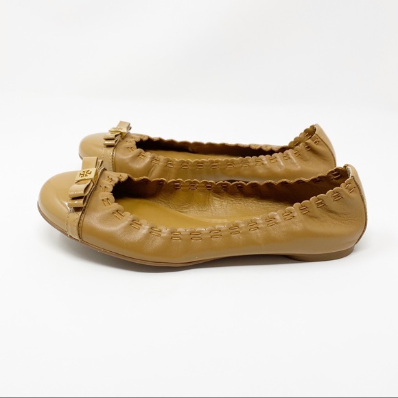 Tory Burch Romy Cap Toe Tan Ballet Flats Size 8 - Picture 2 of 8